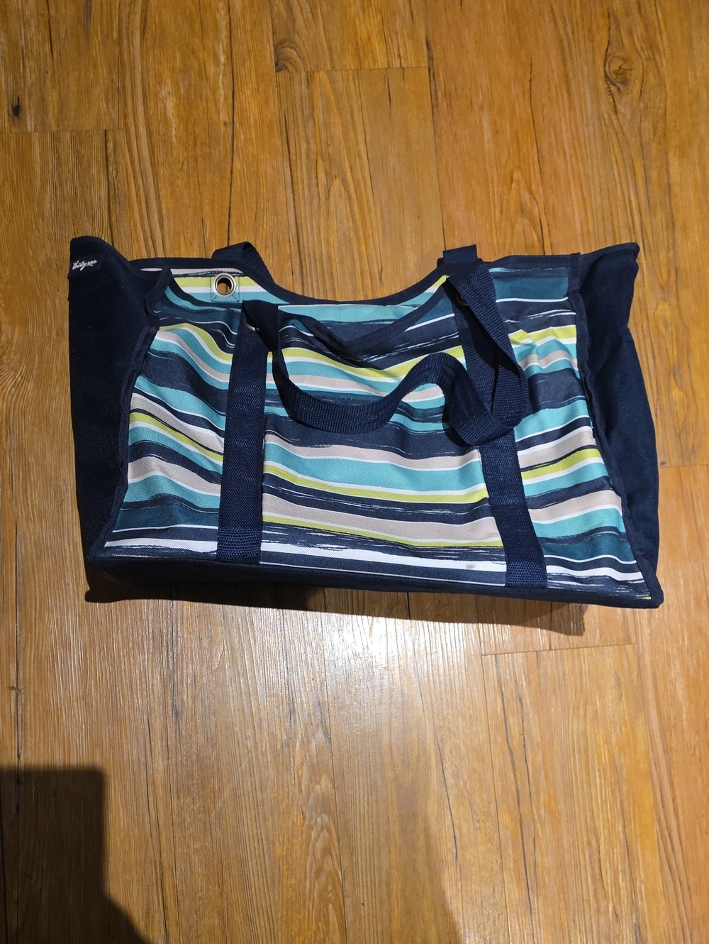 Striped Navy Tote Bag with Blue and Teal Accents